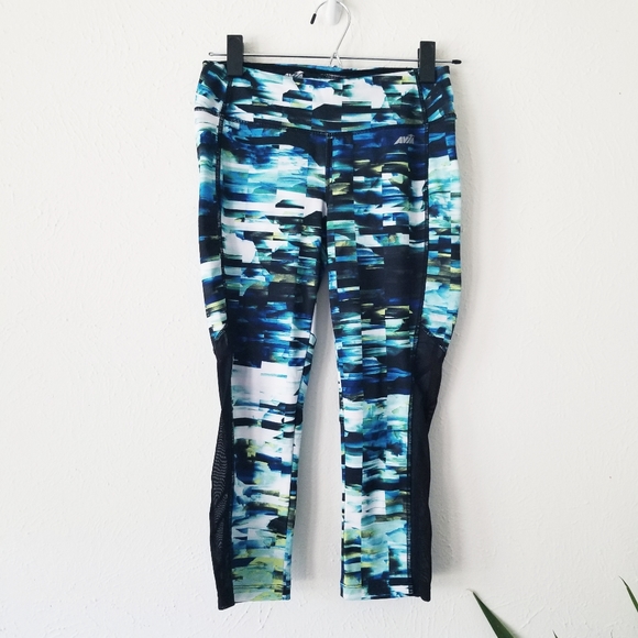 Avia Pants - AVIA Mesh Inset Blue Graphic Crop Leggings XS